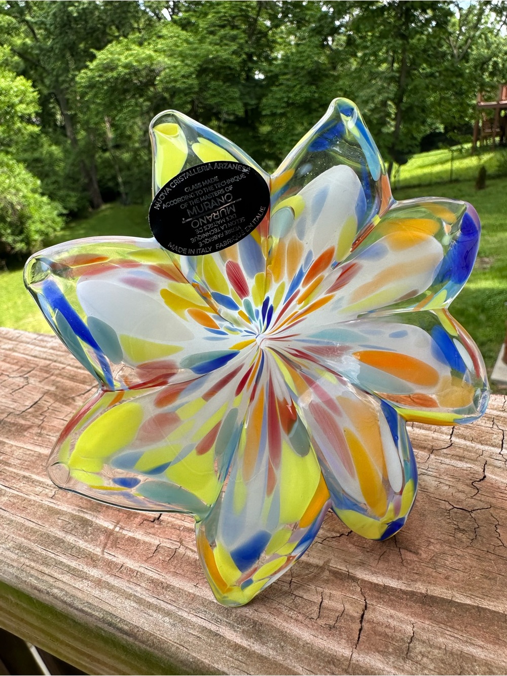 Murano Art Glass Multicolor Glass Flower Sculpture - Yellow, Blue, Orange - Picture 1 of 4